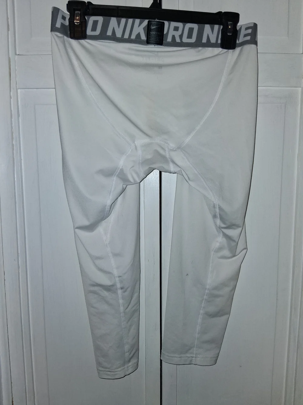 Nike Pro Dri-fit White Compression Tights with Gray Waistband and Gray Swoosh